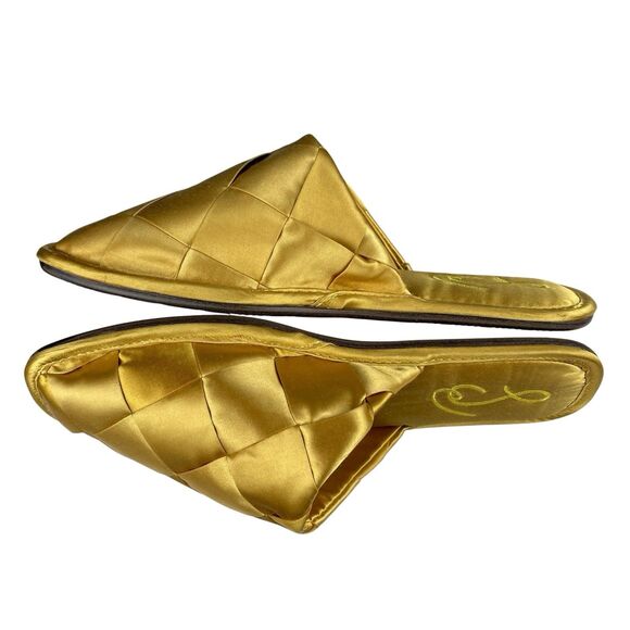Sam Edelman Women's Rhys Satin Woven Slippers 6M Gold Yellow Slip On House Shoes - Picture 7 of 12